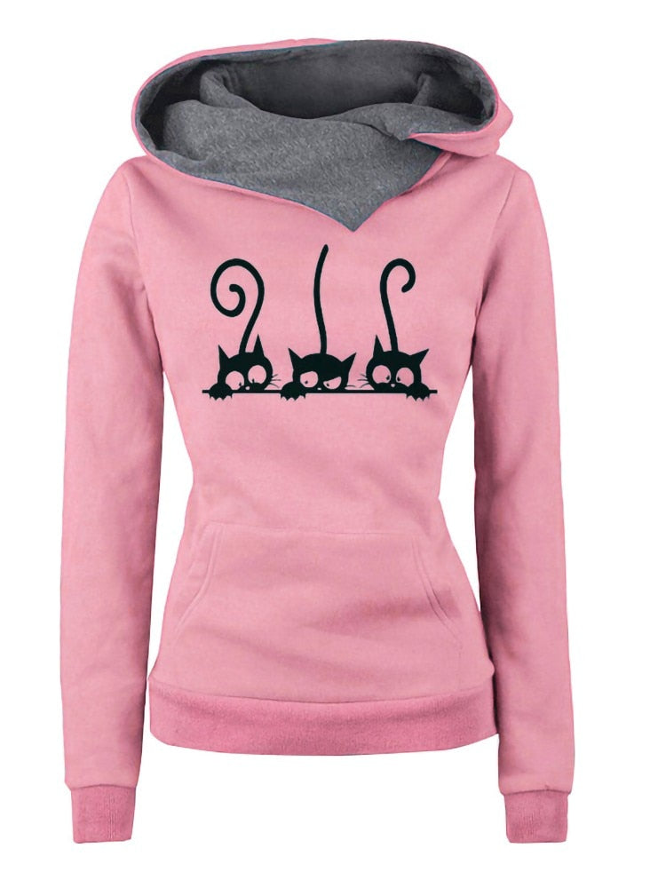 Women Hoodies Fashion Cat Pullovers Vintage