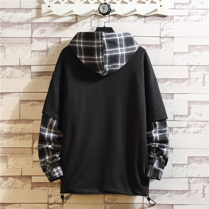 Black Patchwork Hoodies Autumn Spring Men Sweatshirts Hiphop Punk Streetwear Casual Pullover - xinnzy