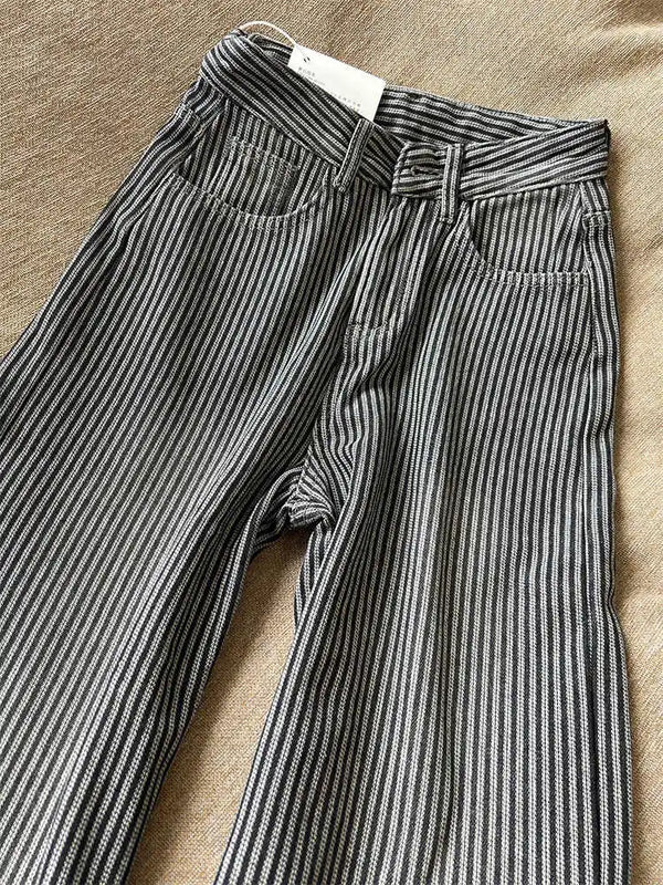 Womens Baggy Jeans Striped Y2K Velvet Lined Winter Korean Style