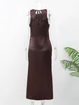 Elegant Solid Satin Fit Maxi Dresses Fashion O Neck Sleeveless