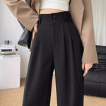 Frauen Koreanischen Stil Hohe Taille Schwarze Hose Büro Damen Mode Lose