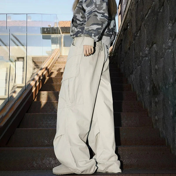 Mens Big Pocket Cargo Pants Wide Leg Baggy Workwear Hip Hop Style