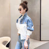 Embroidered Denim Jacket Women Short Colorblock Loose Fit Spring