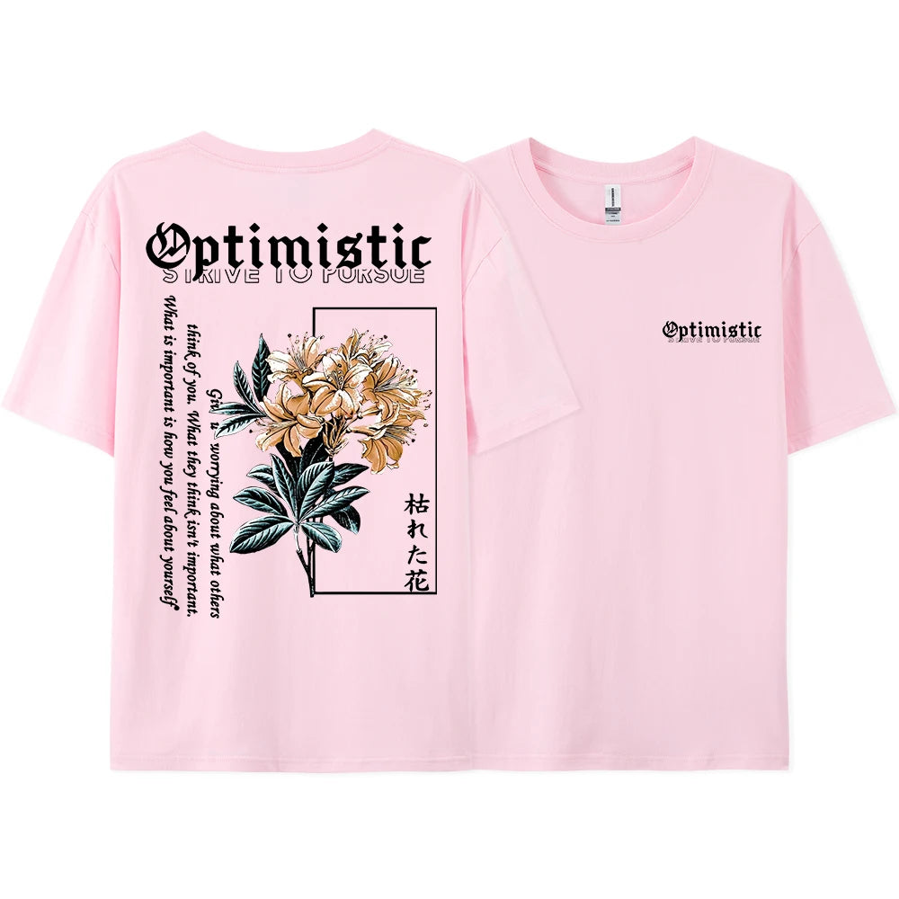 Optimistic Strive To Porsue Harajuku Flower Printing Tshirt Oversized
