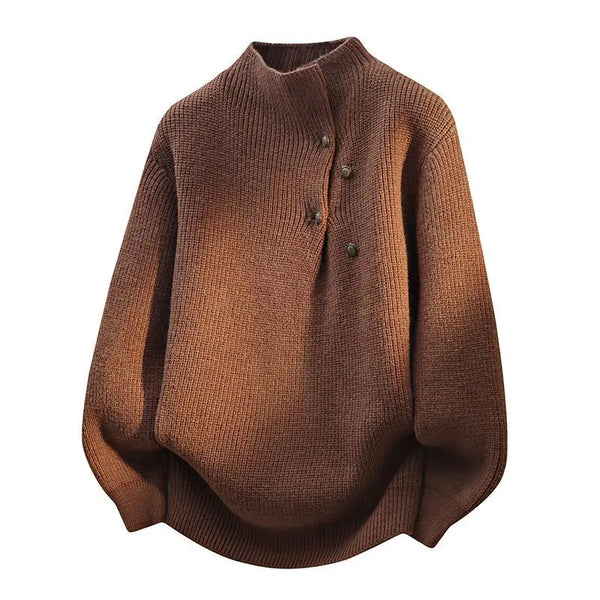 Unisex Turtleneck Sweater Oversized Button Detail Knit Pullover 2026