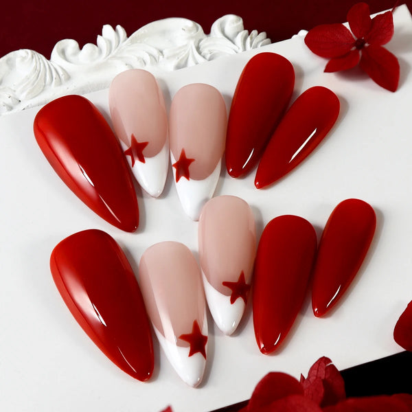 10pcs Gold Metallic 3D Press-On Almond Fake Nails