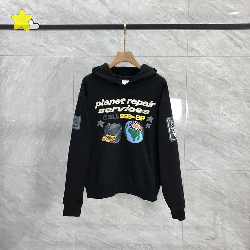 Casual Fashion Foam Print Hoodie Men High-Quality Cotton Hooded Pullover