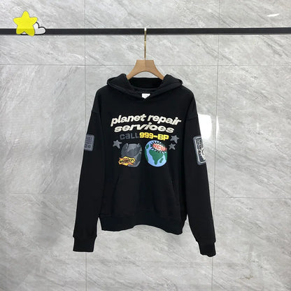 Casual Fashion Foam Print Hoodie Men High-Quality Cotton Hooded Pullover