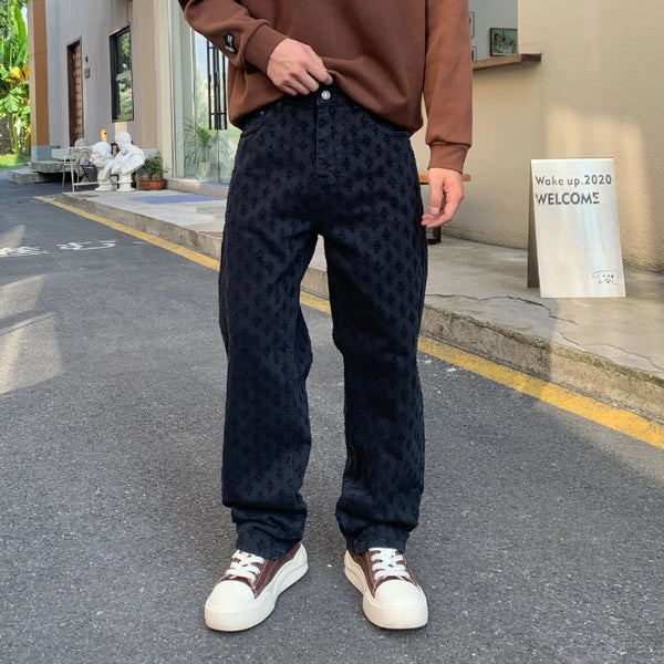 Men's Retro Washed Denim Jeans Hip-Hop Streetwear Loose Fit Pants