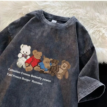 Men’s Retro Streetwear T-Shirt Vintage Washed Hip Hop Summer Tee