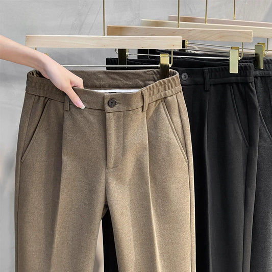 Autumn Winter Suit Pants Men Thick Elastic Waist Classic