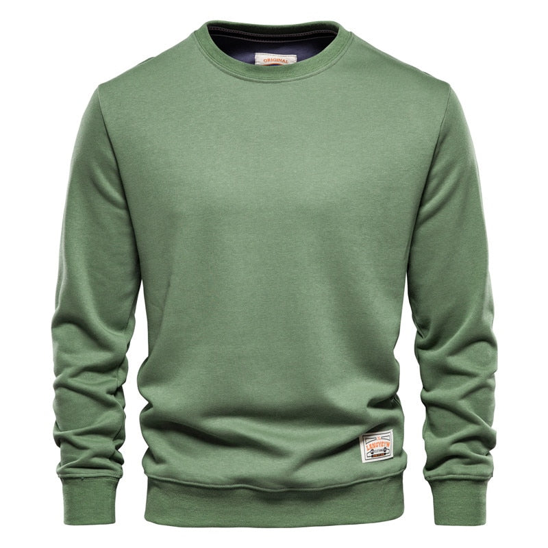 Cotton Men Sweatshirt Casual Solid Color Long Sleeve Quality Classic