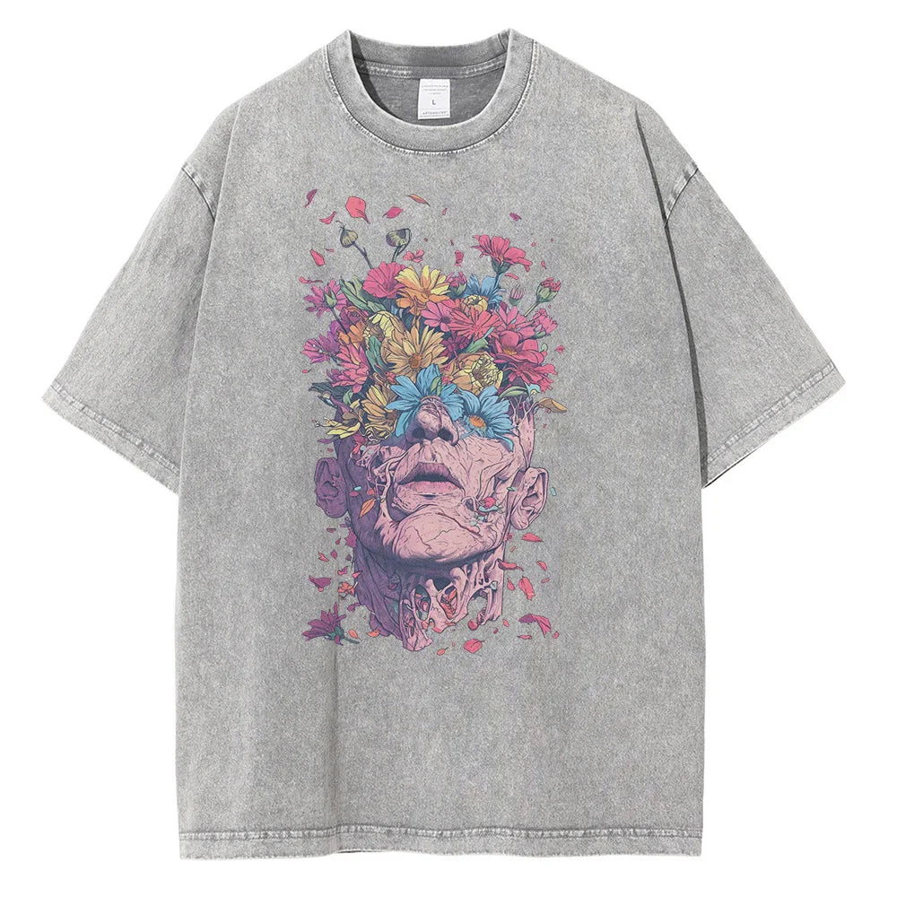 Artistic Print Vintage Washed T-Shirt Men’s Loose Casual Summer