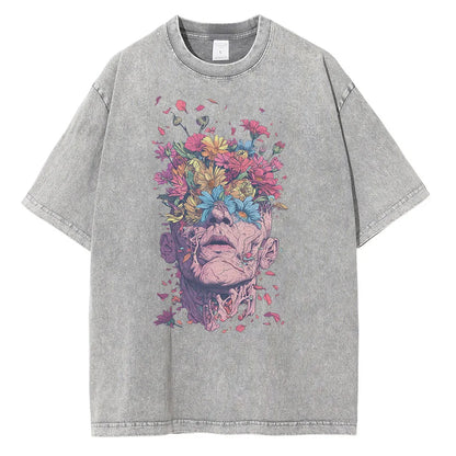 Artistic Print Vintage Washed T-Shirt Men’s Loose Casual Summer