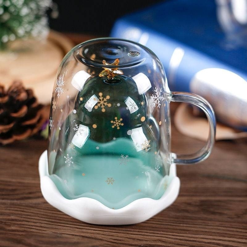 Becher Kreativer Doppelschicht-Glas-Weihnachtsbaum-Stern-Wasserbecher