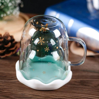 Becher Kreativer Doppelschicht-Glas-Weihnachtsbaum-Stern-Wasserbecher