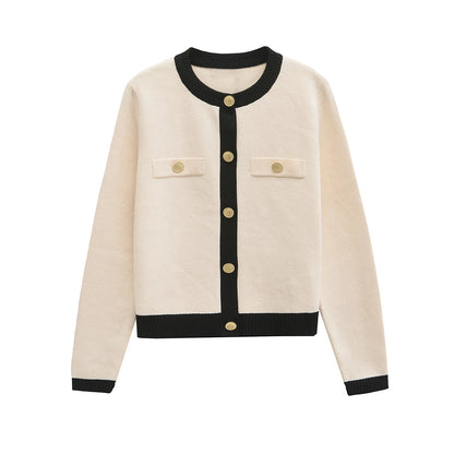 Women's Gold Button Knit Cardigan - Long Sleeve Sweater Coat