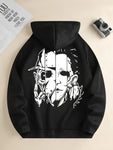 Men Face Print Hoodie with Kangaroo Pocket