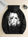 Men Face Print Hoodie with Kangaroo Pocket