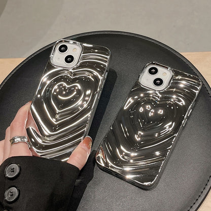 Luxury Electroplate Silver Heart Water Ripple Phone Case for iPhone Soft Silicone