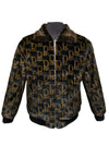 Mens Faux Fur Lapel Winter Jacket Letter Print Warm Coat
