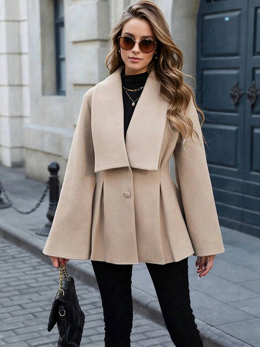 Women's Flared Sleeve Coat - Big Collar Pleated Winter Jacket