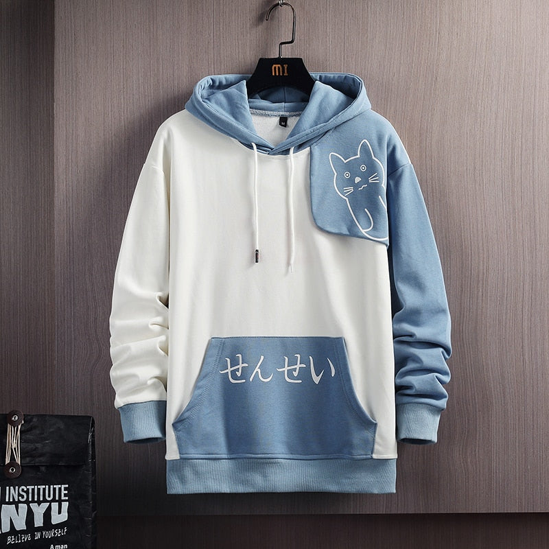 Hoodie Sweatshirt Graphic Graffiti Kanji Cotton Autumn Patchwork Pullover Hoodies - xinnzy