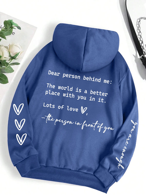 Dear Person Behind Me Hoodie Women Fleece Graphic Print Casual Top