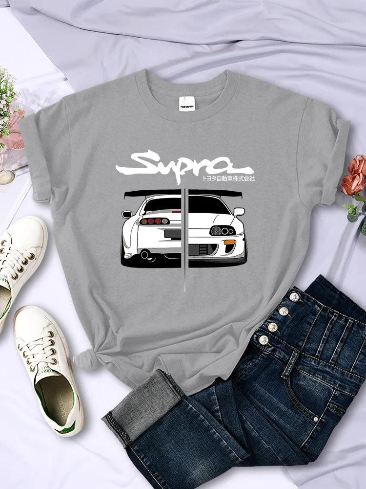 Japanese Style Car Printed Women T Shirt