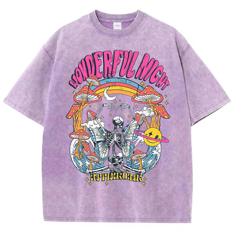 Wonderful Night Skeleton Butterfly Wave Print T-Shirt