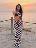 Zebra Print Beach Dress Women Bikini Dress Summer Fashion Cut Out Bodycon Dress - xinnzy