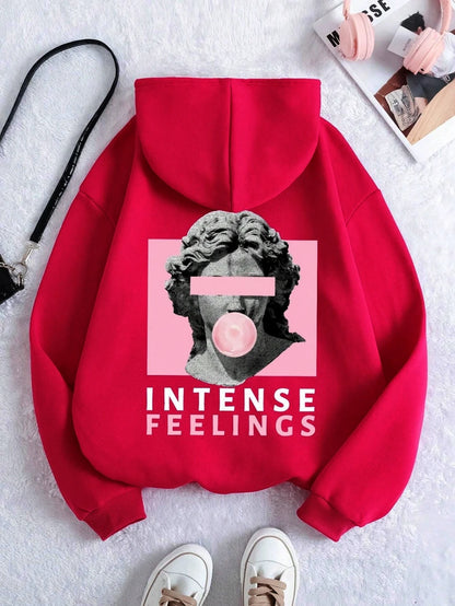 Sculpture Intense Feelings Printing Women Hoodies Casual Sports Tide