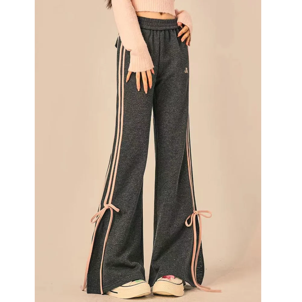 Striped Wide Leg Flare Pants Women Elastic Waist