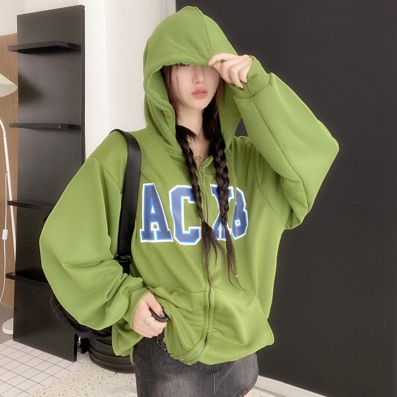 Sweatshirt Zipper Hoodies women korean Cardigan Thin Coat