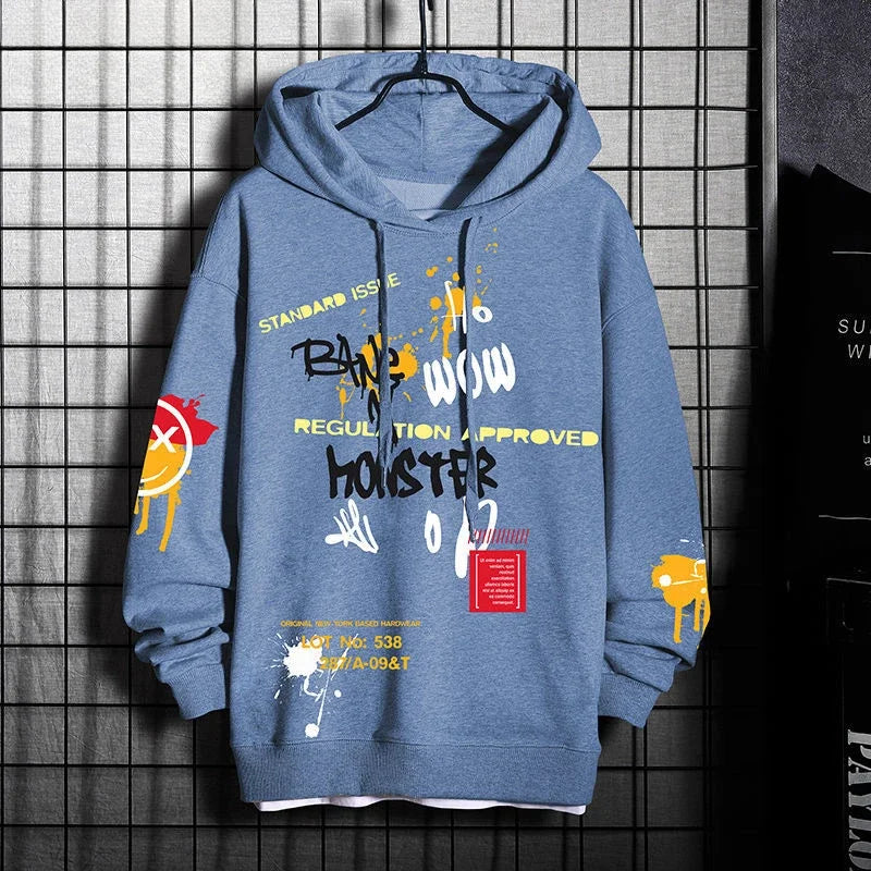 2025 Men's Hip Hop Print Hoodie Warm Streetwear Sweatshirt