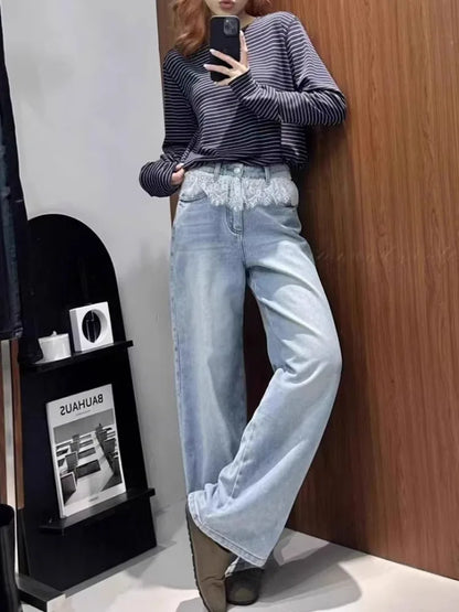 Women's Lace Patchwork High Waist Y2K Jeans