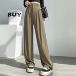 Women Fashion Suit Pants Lady Baggy Wide Straight Leg Classic Trousers