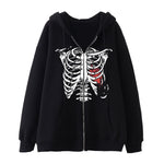 Y2K Dark Skull Skelett Zip Up Hoodie Herrenjacke