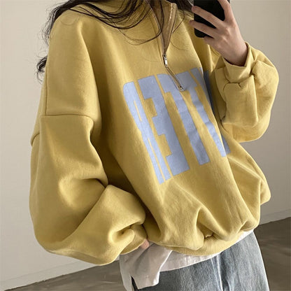 Hoodies Women Korean Oversized Sweatshirts Loose Casual O-neck