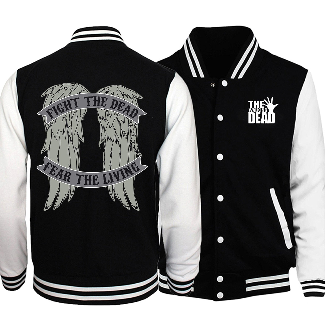 Übergroße Baseballjacke für Herren mit Aufdruck „Walking Dead Wings“.