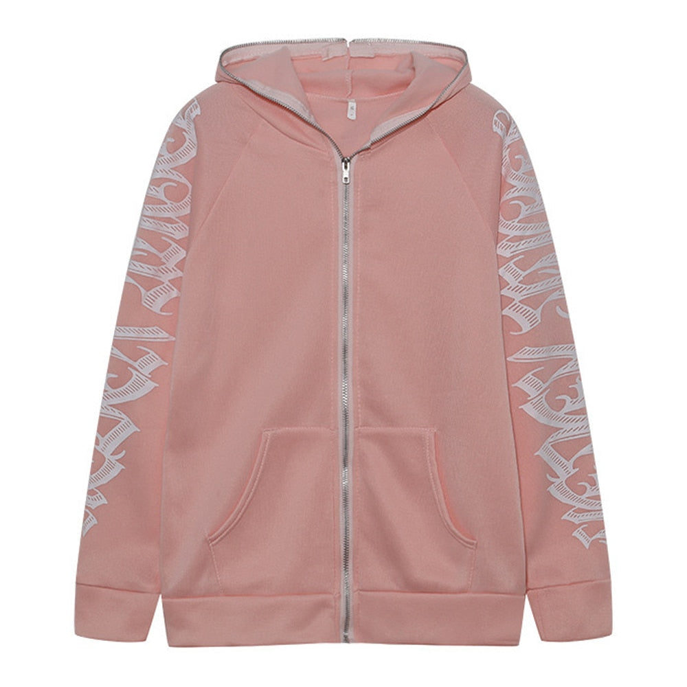 Jackets Women Y2K Zip Up Skeleton Hoodie Streetwear