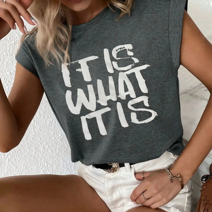 Elegant Women's T-Shirt Small Crew Neck Short Sleeve with Printed Letters