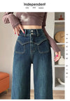 Womens High Waist Wide Leg Jeans Straight Fit Autumn Winter Pants