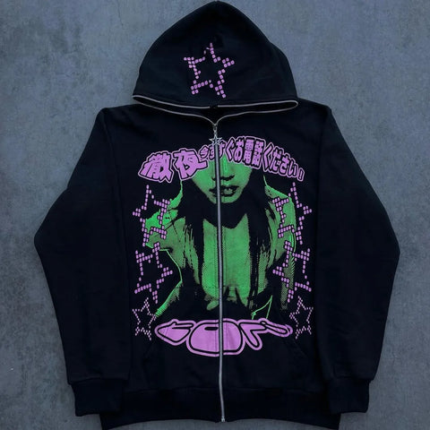 Frauen Hoodies Gedruckt Muster Streetwear Übergroßen Punk Vintage Lose