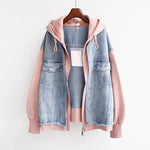 Gefälschte zweiteilige Denim-Hoodies-Mantel-Frauen-Frühlings-Herbst-Trend-Cardigan-Hoodie