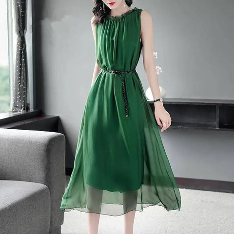 Einfarbig Chiffon Kleid für frauen Sommer Neue Bund Stil Abnehmen