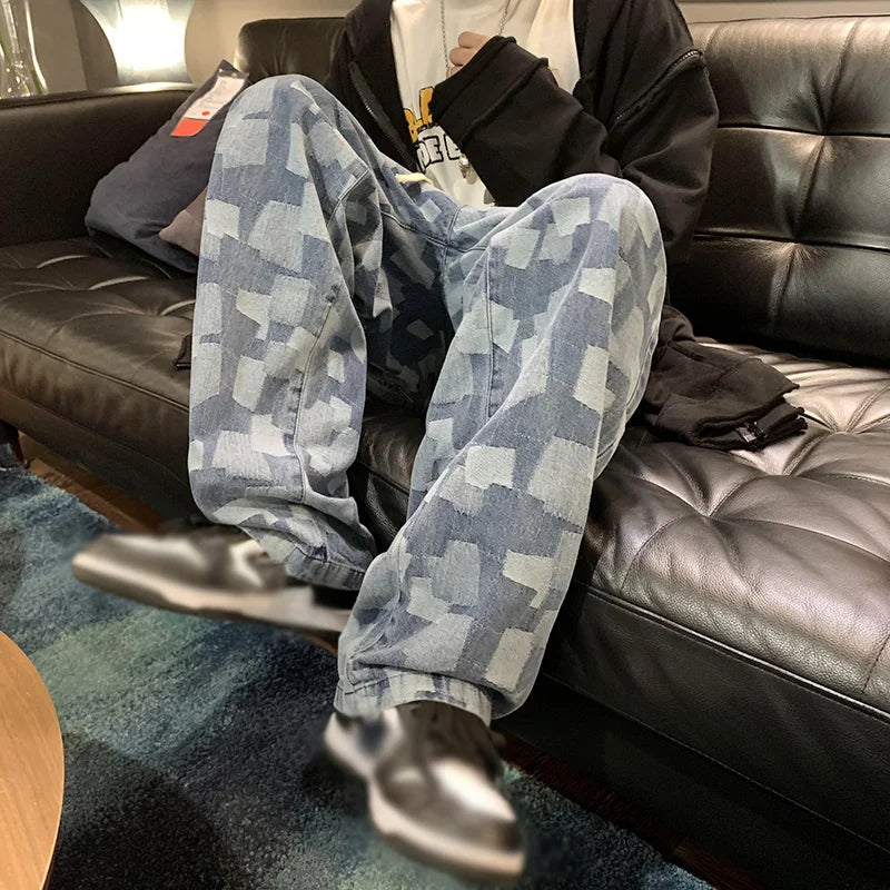 Men's Pants Plaid Scratch Jeans Streetwear