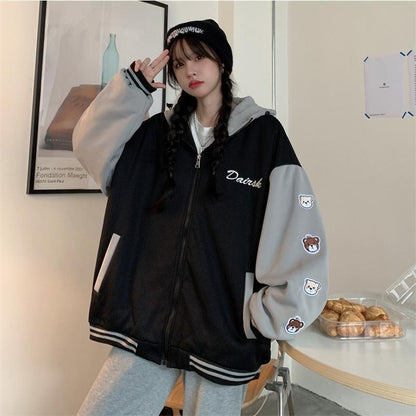 Baseball Jacket Women Harajuku Streetwear Patchwork Zip Bomber Jackets