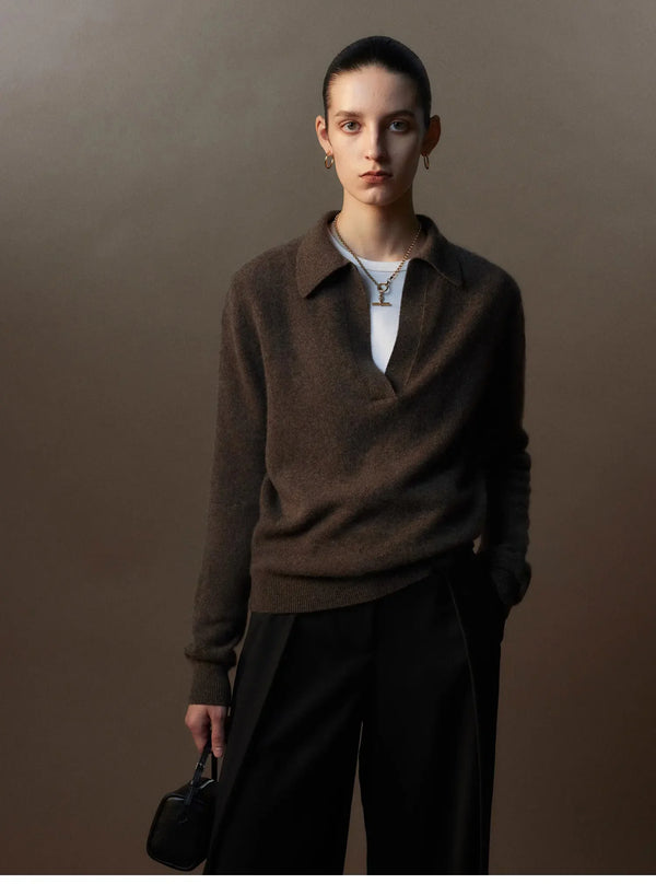 Cashmere Polo Sweater Scissors Collar Intellectual Knit
