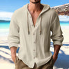 Men's Linen Hooded Shirt - Long Sleeve Button Cardigan Casual